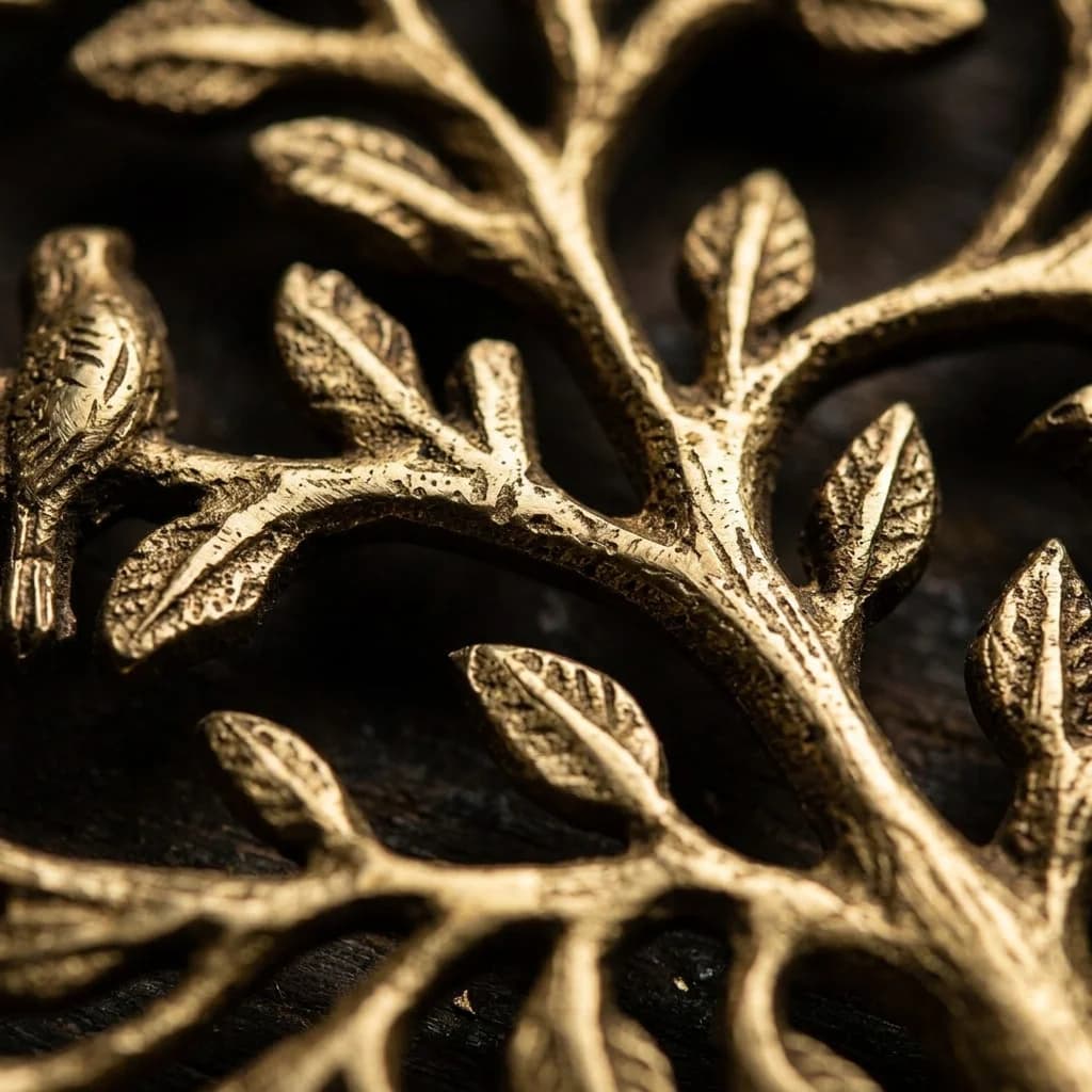 Master artisan hand-finishing a pure brass Kalpavriksha sculpture